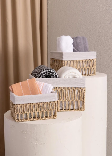The Mia Cesta Hasır Organizer Sepet Naturel 26x18x16 cm - 3
