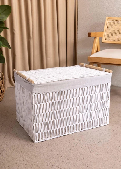 The Mia Cesta Hasır Organizer Sepet Beyaz 62x42x42 cm - 5