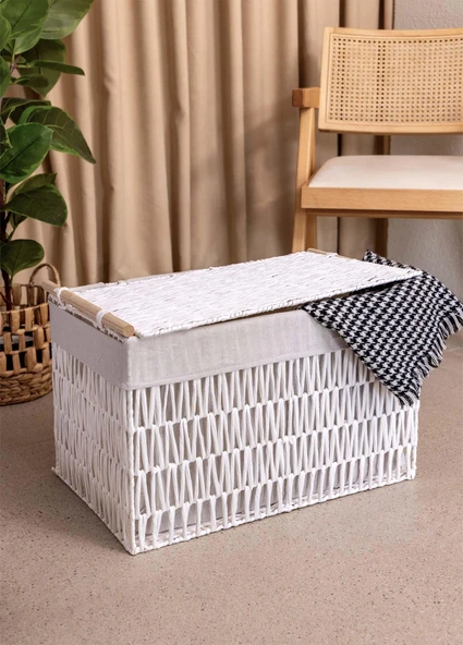 The Mia Cesta Hasır Organizer Sepet Beyaz 57x36x37 cm - 5