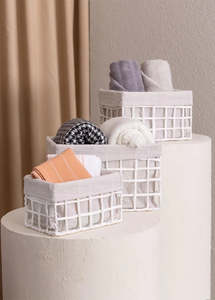 The Mia Braid Hasır Organizer Sepet Beyaz 22x14x13 cm - 3