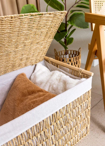 The Mia Cesta Hasır Organizer Sepet Naturel 62x42x42 cm - 5