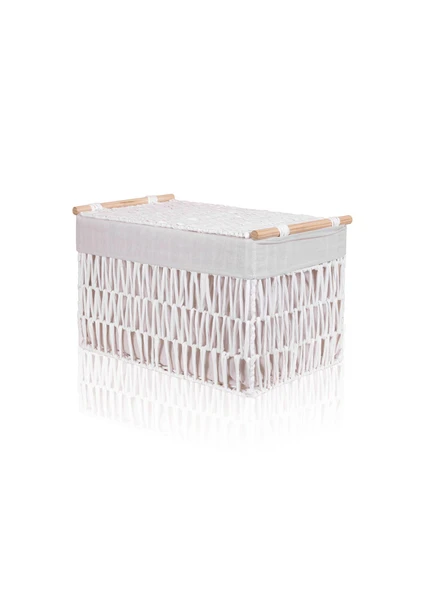 The Mia Cesta Hasır Organizer Sepet Beyaz 52x30x32 cm - 2