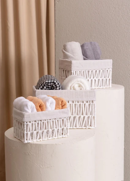 The Mia Cesta Hasır Organizer Sepet Beyaz 26x18x16 cm - 3