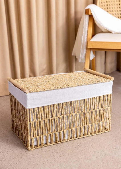 The Mia Cesta Hasır Organizer Sepet Naturel 52x30x32 cm - 4