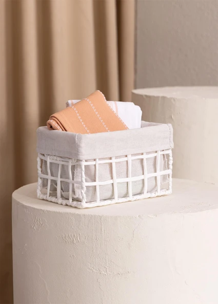The Mia Braid Hasır Organizer Sepet Beyaz 22x14x13 cm - 2