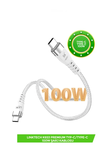 Linktech K653 Premium Usb-c/type-c 100w Şarj Kablosu