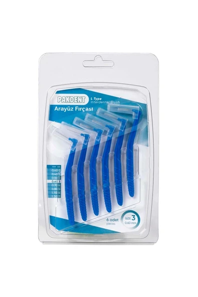Pakdent Arayüz Fırçası L Tipi 0,6 Mm 6'lı Mavi
