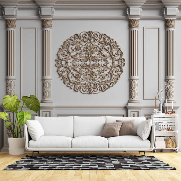 3D Beyaz Sütun Kahverengi Panel Duvar Kağıdı Baskı