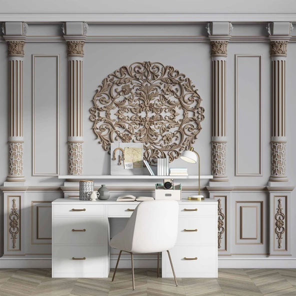3D Beyaz Sütun Kahverengi Panel Duvar Kağıdı Baskı - 4