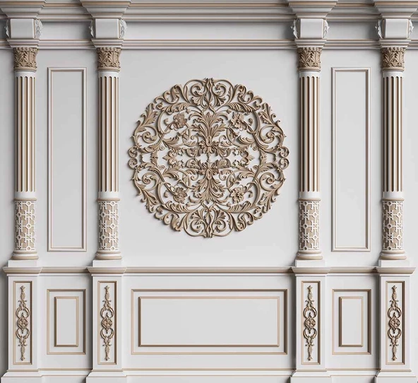 3D Beyaz Sütun Kahverengi Panel Duvar Kağıdı Baskı - 7