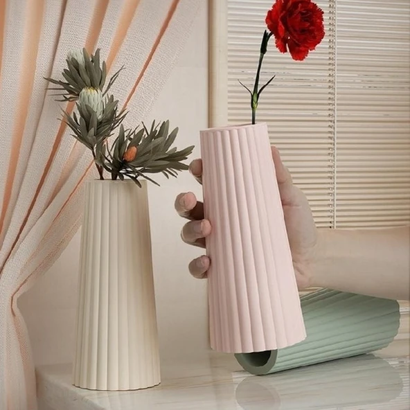 Epoksi Silikon Kalıp Dik Çizgili Vazo Kalıbı Beton Taş Tozu Vazo Mumluk Kalıbı 8.9X19.9 CM - Resim 4