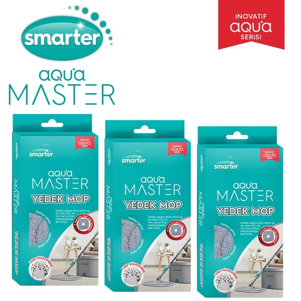 SMARTER AQUA MASTER 3 ADET YEDEK MOP TEMİZ & KİRLİ SUYU AYIRMA ÖZELLİĞİ OTOMATİK TEMİZLİK SETİ MOP - 2