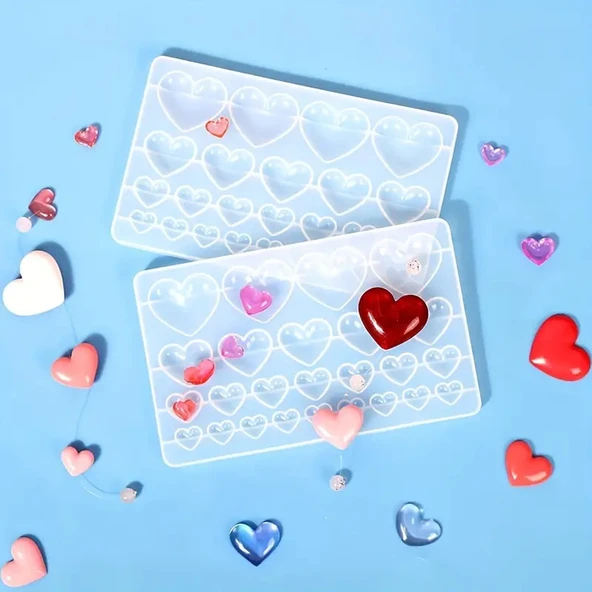 Epoksi Silikon Kalıp Çoklu 4 Farklı Boy Kalp Figürleri Takı ve Obje Kalıbı - Resim 4