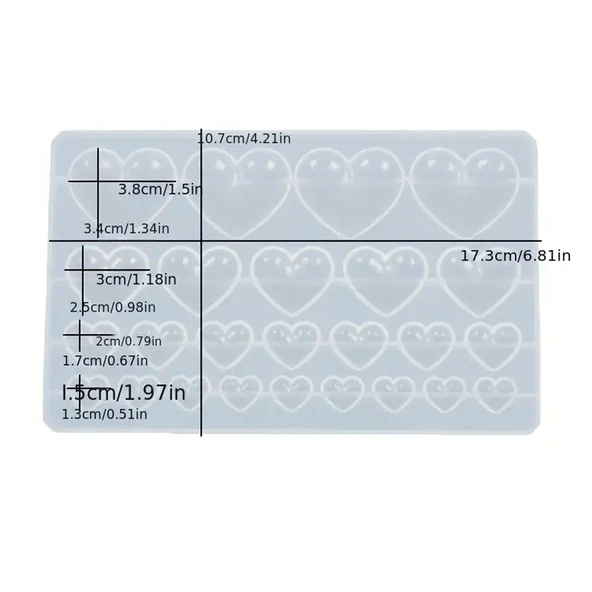 Epoksi Silikon Kalıp Çoklu 4 Farklı Boy Kalp Figürleri Takı ve Obje Kalıbı - Resim 3