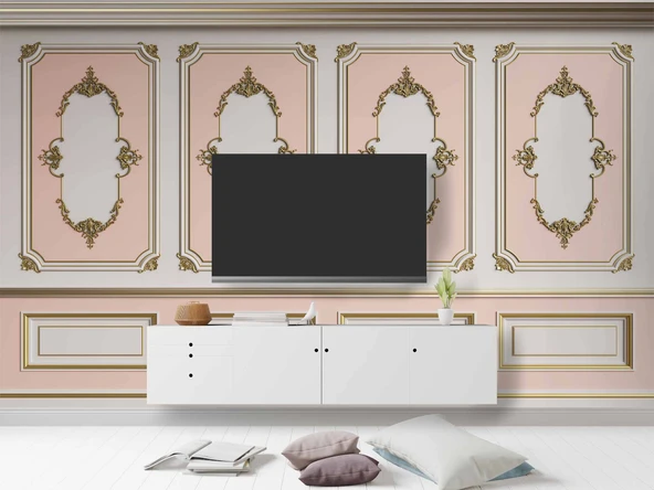 3D Pembe Panel Duvar Kağıdı Baskı - Resim 3