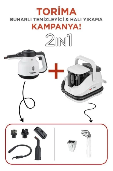 Torima JJB-747-II Koltuk ve Halı Yıkama Makinesi + CB-902A Çok Fonksiyonlu Buharlı Temizleyici