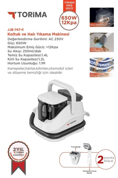 Torima JJB-747-II Koltuk ve Halı Yıkama Makinesi + CB-902A Çok Fonksiyonlu Buharlı Temizleyici - 2