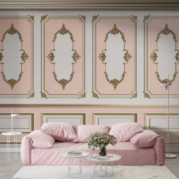 3D Pembe Panel Duvar Kağıdı Baskı