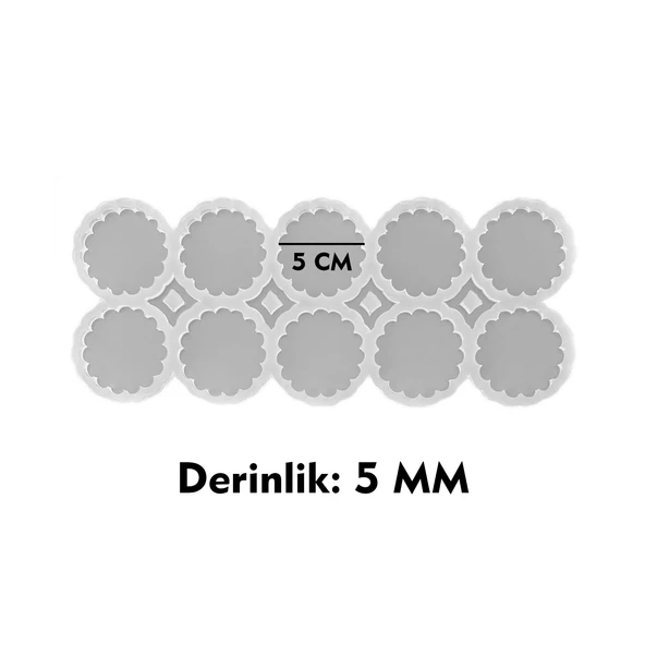 Epoksi Silikon Kalıp Dalgalı Kenar Kolye Anahtarlık Kalıbı 5 CM 10 Lu - 3