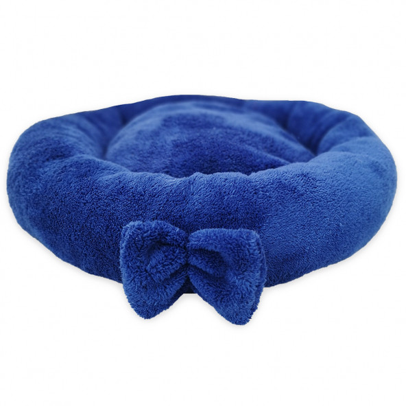 Pelüş Simit Kedi & Küçük Irk Köpek Yatağı - Mavi