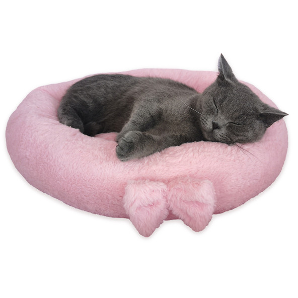 Pelüş Simit Kedi & Küçük Irk Köpek Yatağı - Pembe - 2