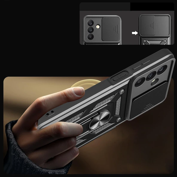 Galaxy A26 Kılıf Magnetik Standlı Kamera Korumalı Zore Sürgülü Vega Kapak - 8
