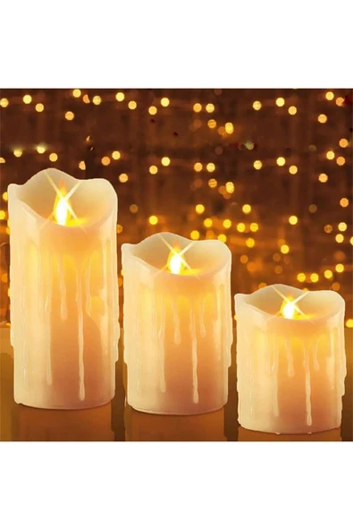 3'lü  Erimiş Görünümlü Led Mum Pilli - 2