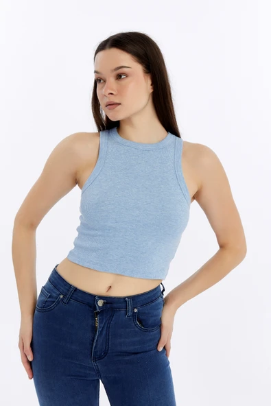 Kadın Fitilli Halter Yaka Crop Atlet - 8
