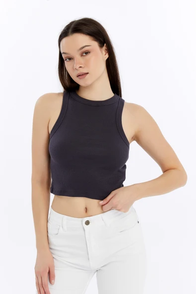 Kadın Fitilli Halter Yaka Crop Atlet - 4