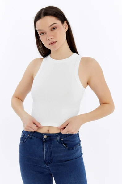 Kadın Fitilli Halter Yaka Crop Atlet - 5