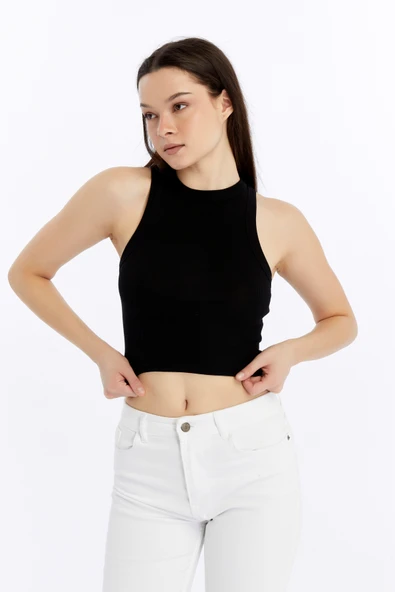Kadın Fitilli Halter Yaka Crop Atlet - 12