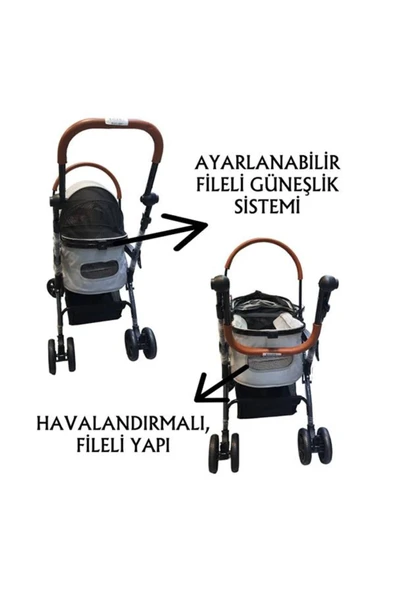 Tommy Evcil Hayvan Arabası 76,5x48x99cm Gri Max 15 Kg - Resim 4
