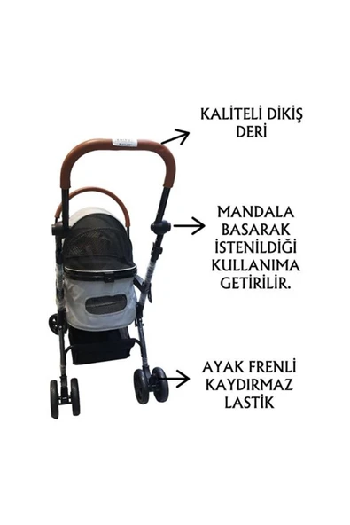 Tommy Evcil Hayvan Arabası 76,5x48x99cm Gri Max 15 Kg - Resim 3
