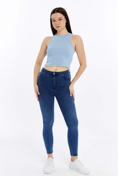 Kadın Fitilli Halter Yaka Crop Atlet - 6