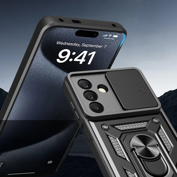 Galaxy A26 Kılıf Magnetik Standlı Kamera Korumalı Zore Sürgülü Vega Kapak - 7