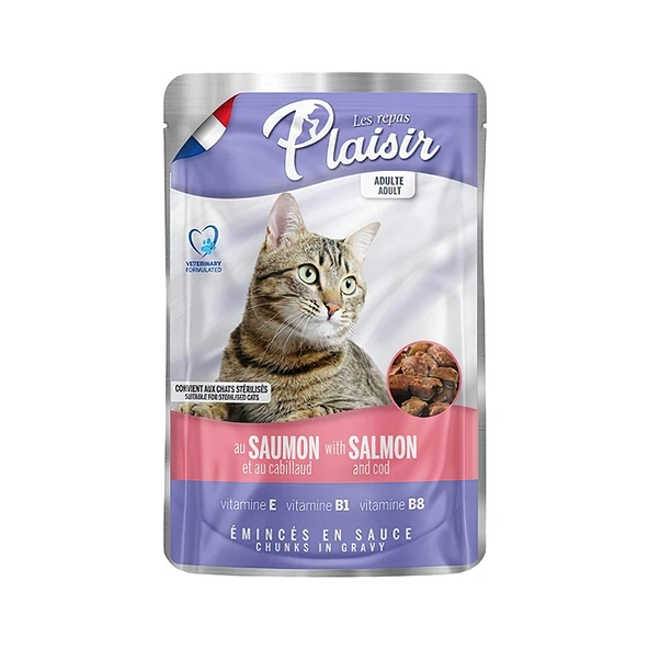 PLAISIR Yetişkin Kedi Konservesi Somon ve Morina 100 Gr