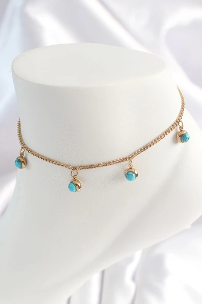 MuI MuI 316L Çelik Gold Renk Zincir Model Mavi Taşlı Sallantı Figür Kadın HalHal