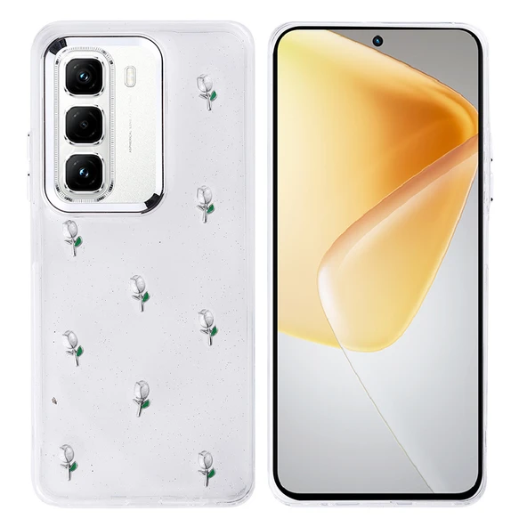 İnfinix Hot 50 Pro 4G Kılıf Airbag Tasarımlı Simli Şeffaf Zore Kutup Kapak - 3