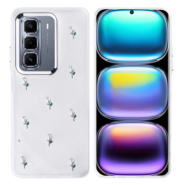 İnfinix Hot 50 Pro Plus 4G Kılıf Airbag Tasarımlı Simli Şeffaf Zore Kutup Kapak - 2