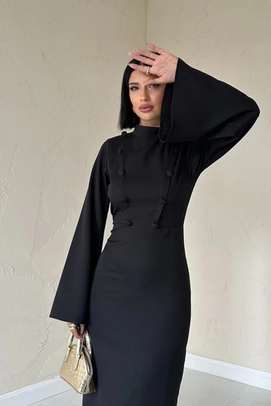 Siyah Tek Kollu Elbise - 2