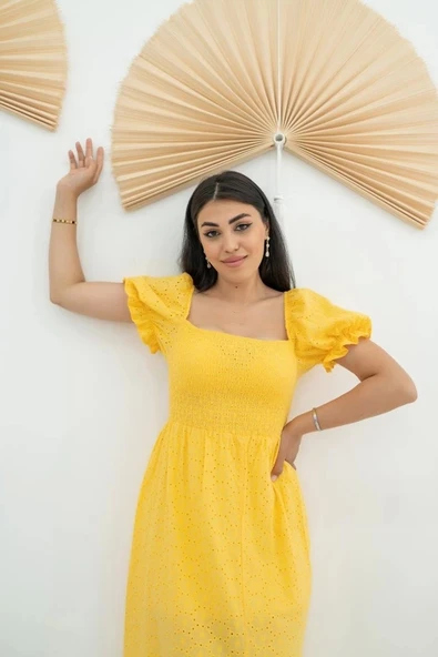 Sarı Tokalı Fisto Elbise - 4