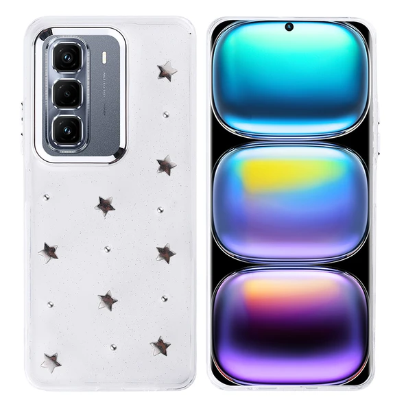 İnfinix Hot 50 Pro Plus 4G Kılıf Airbag Tasarımlı Simli Şeffaf Zore Kutup Kapak - 5