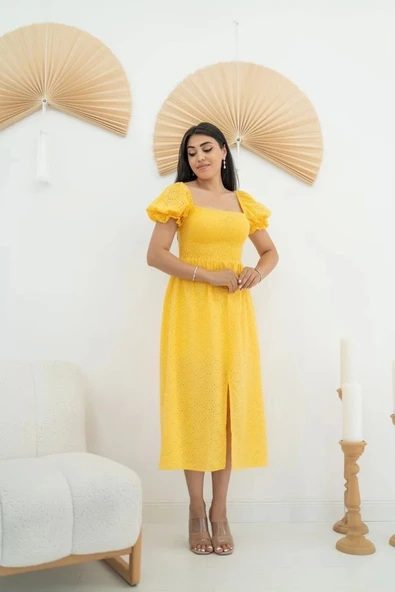 Sarı Tokalı Fisto Elbise - 2