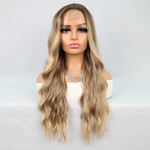 Kumral Dore Sarı Ombre Balköpüğü Röfleli Tül Peruk - Resim 2