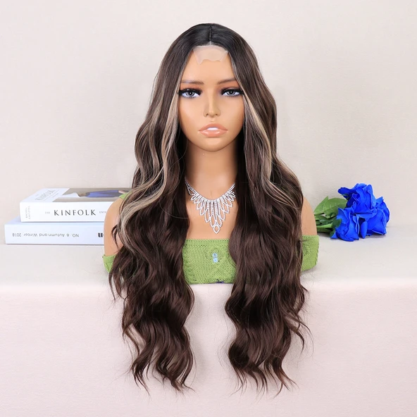 Kumral Balköpüğü Işıltılı Dalgalı Uzun Tül Peruk ürün görseli 1