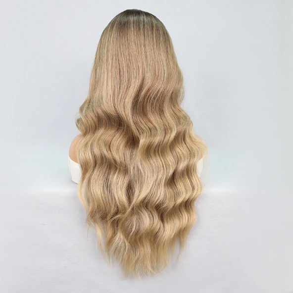 Kumral Dore Sarı Ombre Balköpüğü Röfleli Tül Peruk - Resim 6