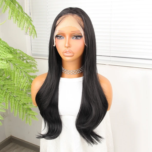 Siyah Fiber Sentetik Hafif Dalgalı Tül Peruk - Resim 3