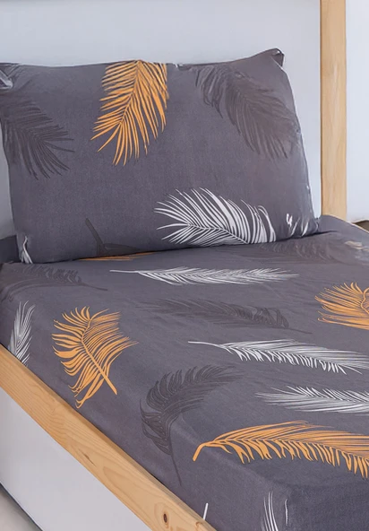 Upstyle Pes Lastikli Çarşaf Seti Tek Kişilik Olivia Altın-Gri - Resim 3