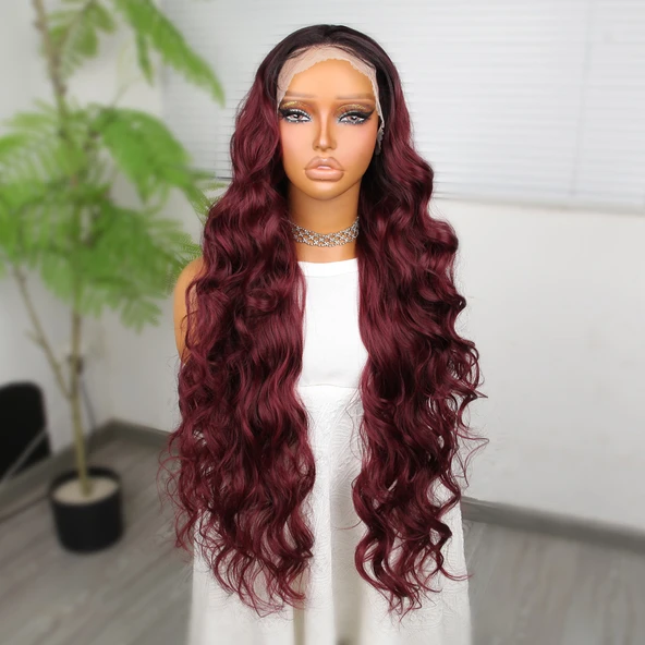 Kızıl Kahve Ekstra Uzun Fiber Sentetik Dalgalı Tül Peruk ürün görseli
