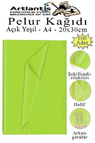 Açık Yeşil Pelur Kağıdı 100 lü 1 Pkt A4 Pelur Kagıt Moda Tasarım Tekstil Hediye Paktleme Ambalaj Kağıdı Parti Doğum Günü